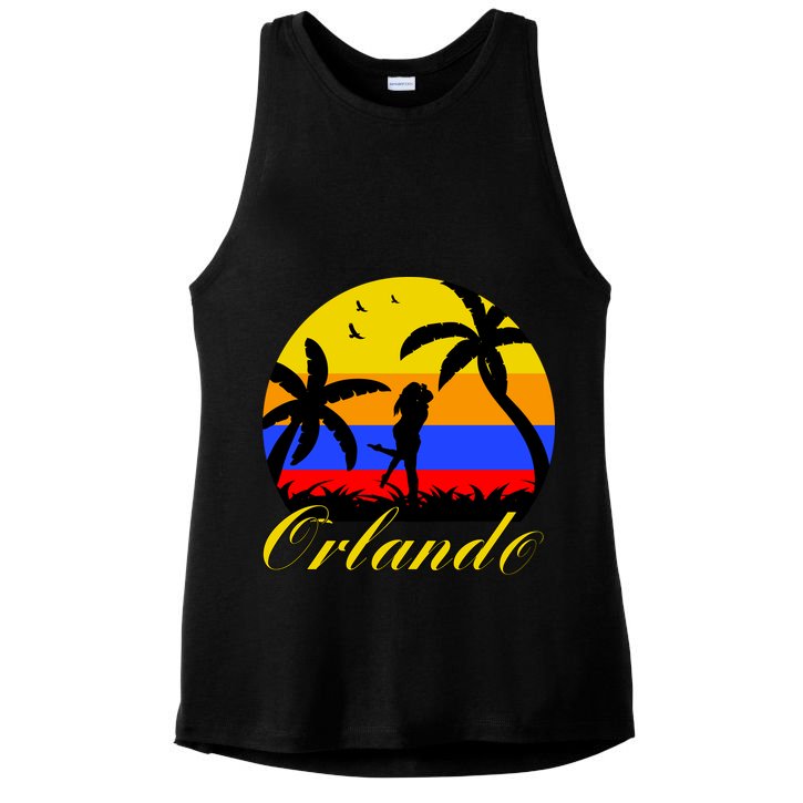 Retro Romantic Orlando Sunset Ladies PosiCharge Tri-Blend Wicking Tank