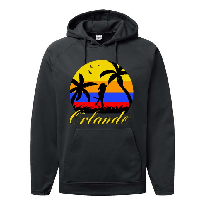 Retro Romantic Orlando Sunset Performance Fleece Hoodie