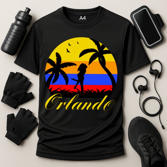 Retro Romantic Orlando Sunset Cooling Performance Crew T-Shirt