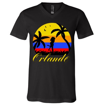 Retro Romantic Orlando Sunset V-Neck T-Shirt