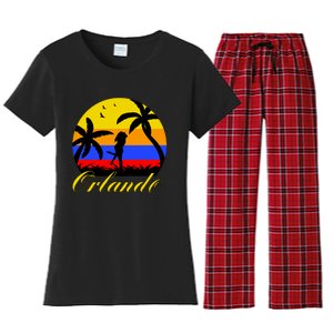 Retro Romantic Orlando Sunset Women's Flannel Pajama Set