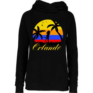 Retro Romantic Orlando Sunset Womens Funnel Neck Pullover Hood