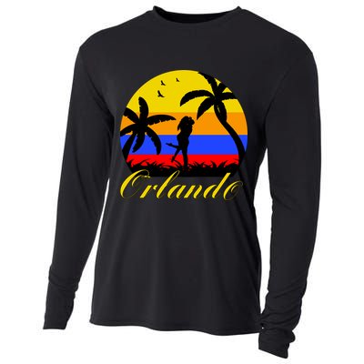 Retro Romantic Orlando Sunset Cooling Performance Long Sleeve Crew