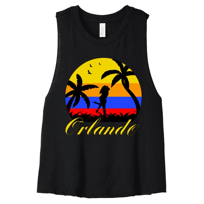 Retro Romantic Orlando Sunset Women's Racerback Cropped Tank