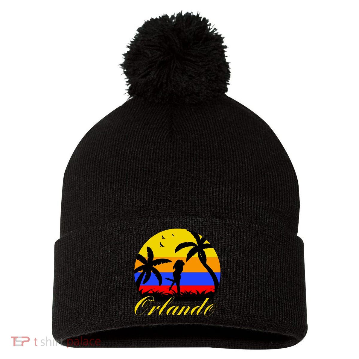 Retro Romantic Orlando Sunset Pom Pom 12in Knit Beanie