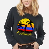 Retro Romantic Orlando Sunset Cropped Pullover Crew