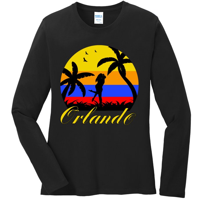 Retro Romantic Orlando Sunset Ladies Long Sleeve Shirt