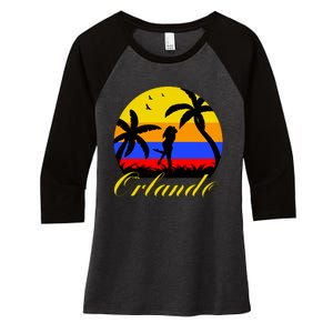 Retro Romantic Orlando Sunset Women's Tri-Blend 3/4-Sleeve Raglan Shirt