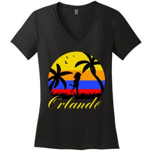 Retro Romantic Orlando Sunset Women's V-Neck T-Shirt