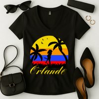 Retro Romantic Orlando Sunset Women's V-Neck T-Shirt