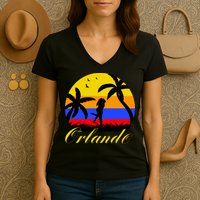 Retro Romantic Orlando Sunset Women's V-Neck T-Shirt