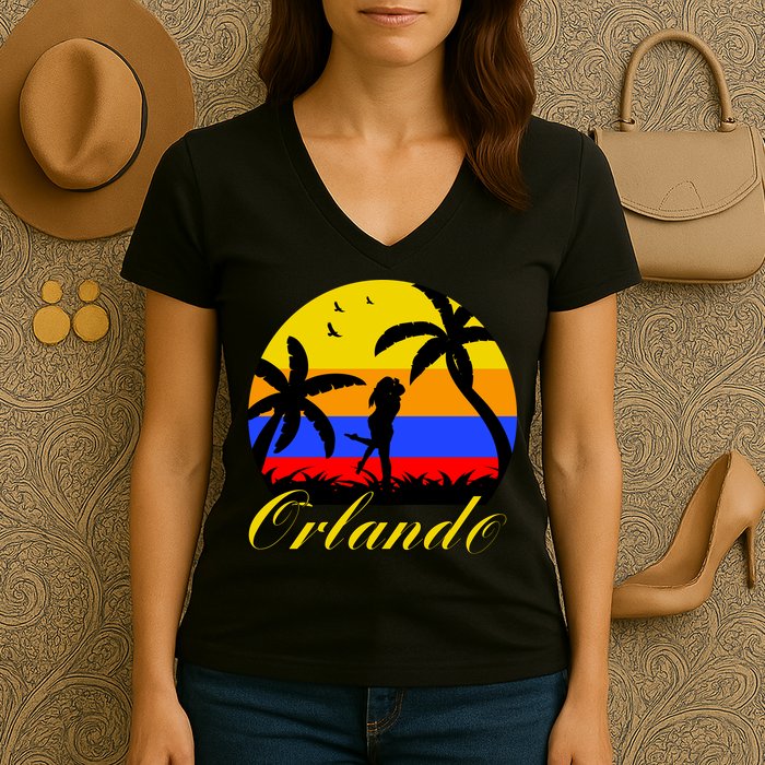 Retro Romantic Orlando Sunset Women's V-Neck T-Shirt