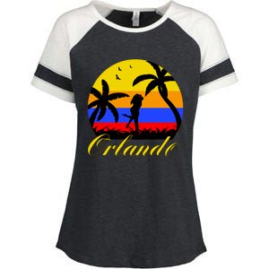 Retro Romantic Orlando Sunset Enza Ladies Jersey Colorblock Tee