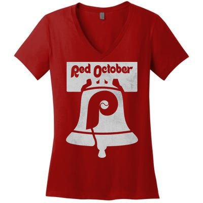 Retro Red October Philly_ Philadelphia Vintage Fan Baseball Women's V-Neck T-Shirt