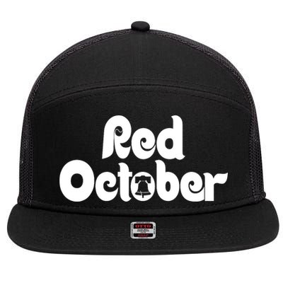 Retro Red October Philly_ Philadelphia Baseball Fan 7 Panel Mesh Trucker Snapback Hat