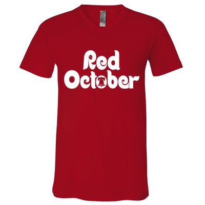 Retro Red October Philly_ Philadelphia Baseball Fan V-Neck T-Shirt