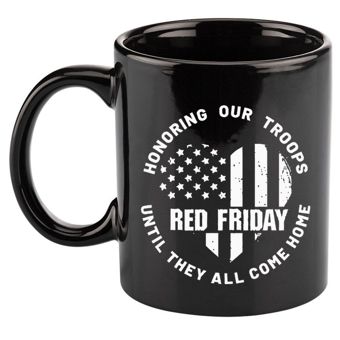 Retro Red On Friday US Military Pride And Support 11oz C Handle Ceramic Mug