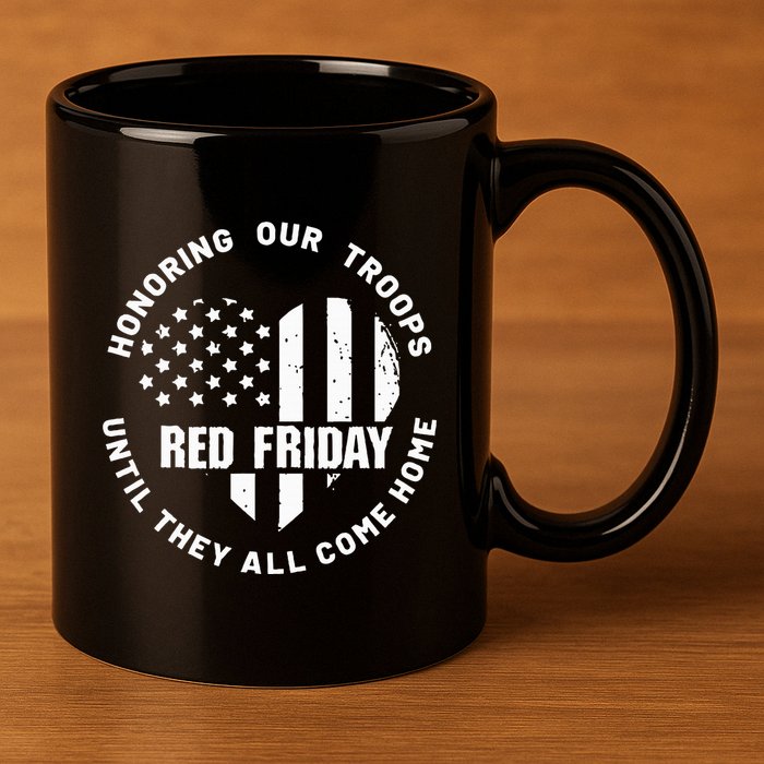 Retro Red On Friday US Military Pride And Support 11oz C Handle Ceramic Mug