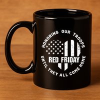 Retro Red On Friday US Military Pride And Support 11oz C Handle Ceramic Mug