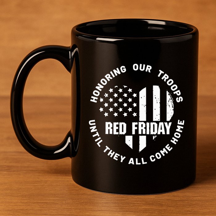 Retro Red On Friday US Military Pride And Support 11oz C Handle Ceramic Mug
