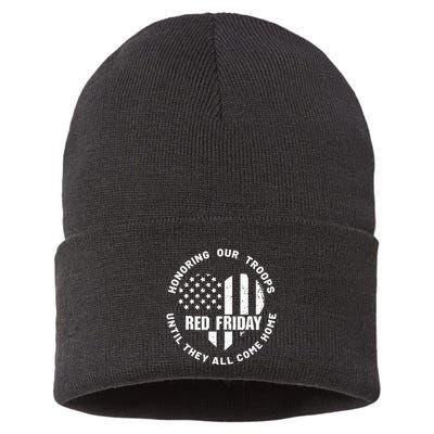 Retro Red On Friday US Military Pride And Support Sustainable Knit Beanie