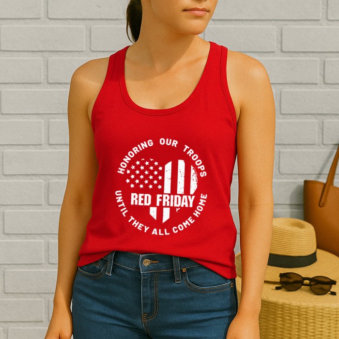 Retro Red On Friday US Military Pride And Support Womens Tank Top