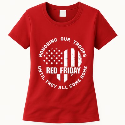 Retro Red On Friday US Military Pride And Support Womens T-Shirt