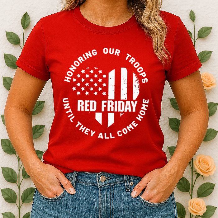 Retro Red On Friday US Military Pride And Support Womens T-Shirt