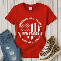 Retro Red On Friday US Military Pride And Support Womens T-Shirt