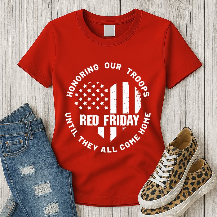 Retro Red On Friday US Military Pride And Support Womens T-Shirt