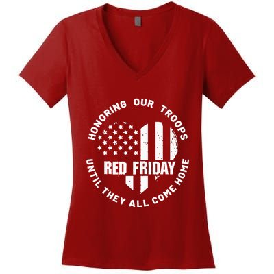Retro Red On Friday US Military Pride And Support Women's V-Neck T-Shirt
