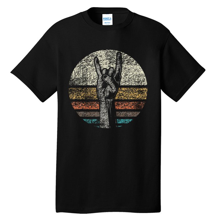 Retro Rock On Hand Horns For Rock And Roll Music Lovers Tall T-Shirt