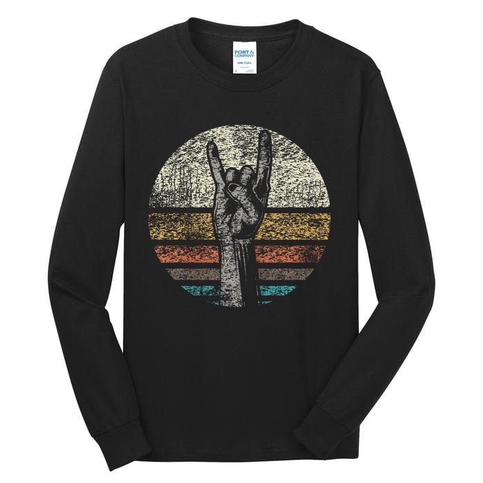 Retro Rock On Hand Horns For Rock And Roll Music Lovers Tall Long Sleeve T-Shirt