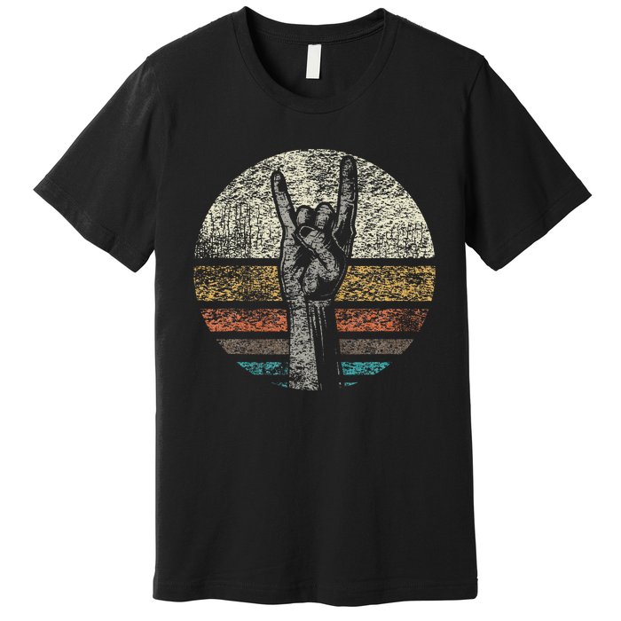 Retro Rock On Hand Horns For Rock And Roll Music Lovers Premium T-Shirt