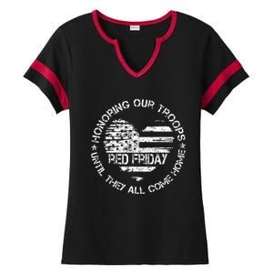 Retro Red On Friday US Military Pride Support Our Troops Ladies Halftime Notch Neck Tee