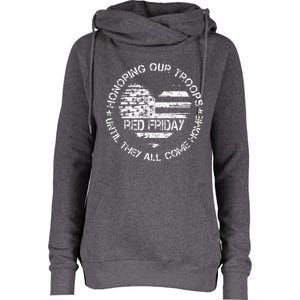 Retro Red On Friday US Military Pride Support Our Troops Womens Funnel Neck Pullover Hood