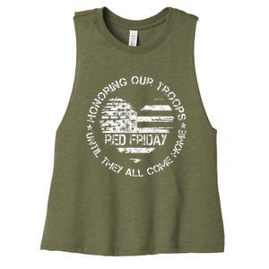 Retro Red On Friday US Military Pride Support Our Troops Women's Racerback Cropped Tank