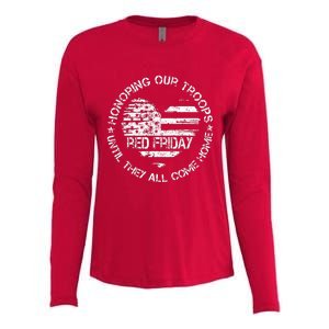 Retro Red On Friday US Military Pride Support Our Troops Womens Cotton Relaxed Long Sleeve T-Shirt