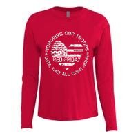 Retro Red On Friday US Military Pride Support Our Troops Womens Cotton Relaxed Long Sleeve T-Shirt