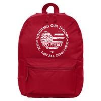 Retro Red On Friday US Military Pride Support Our Troops 16 in Basic Backpack