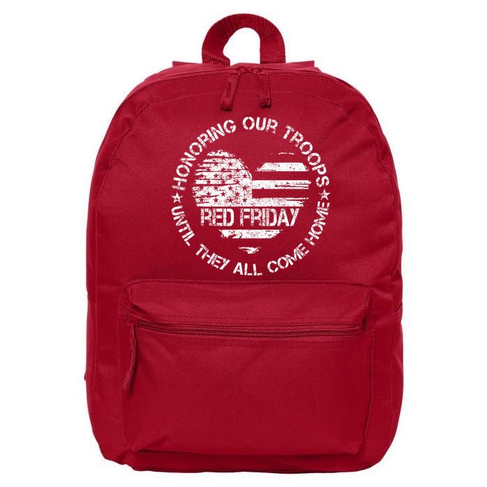 Retro Red On Friday US Military Pride Support Our Troops 16 in Basic Backpack