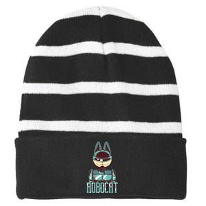 Robocat Striped Beanie with Solid Band