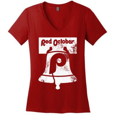 Retro Red October P.hilly P.hiladelphia Vintage Ring the bell Women's V-Neck T-Shirt