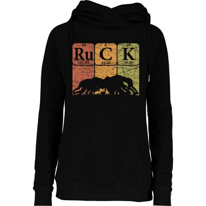 Ruck Rugby Periodic Table Elements Rugby Player Nerd Retro Womens Funnel Neck Pullover Hood