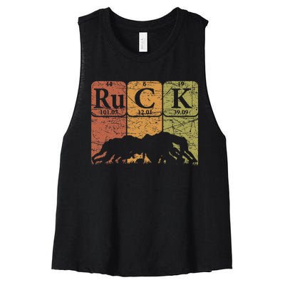 Ruck Rugby Periodic Table Elements Rugby Player Nerd Retro Women's Racerback Cropped Tank