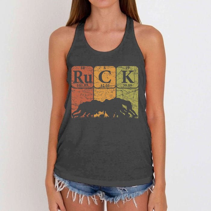 Ruck Rugby Periodic Table Elements Rugby Player Nerd Retro Women's Knotted Racerback Tank