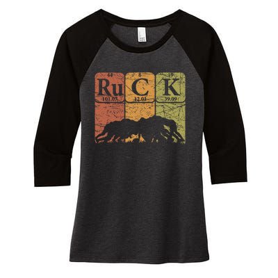 Ruck Rugby Periodic Table Elements Rugby Player Nerd Retro Women's Tri-Blend 3/4-Sleeve Raglan Shirt