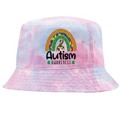 Rainbow Ribbon Puzzle Autism Awareness Month Mother's Day Tie-Dyed Bucket Hat