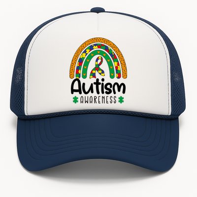 Rainbow Ribbon Puzzle Autism Awareness Month Mother's Day Trucker Hat