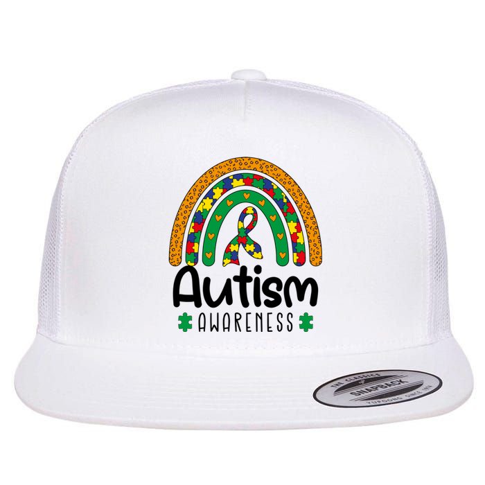 Rainbow Ribbon Puzzle Autism Awareness Month Mother's Day Flat Bill Trucker Hat